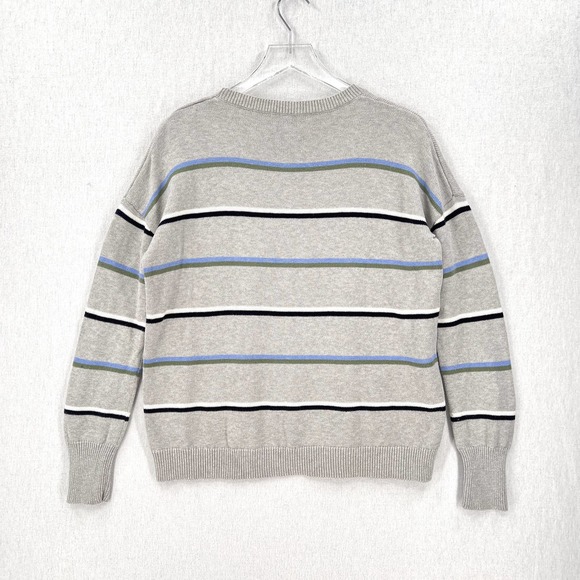 ONE GREY DAY Sweater Women Small Gray Crew Neck Oversized Cotton Pullover Stripe - Picture 2 of 10